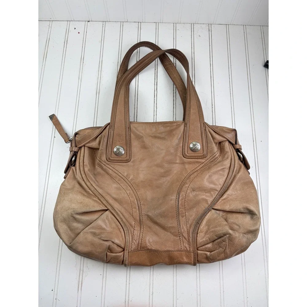 Francesco Biasia Vintage Y2K Large Beige Leather Slouchy Hobo Shoulder Bag